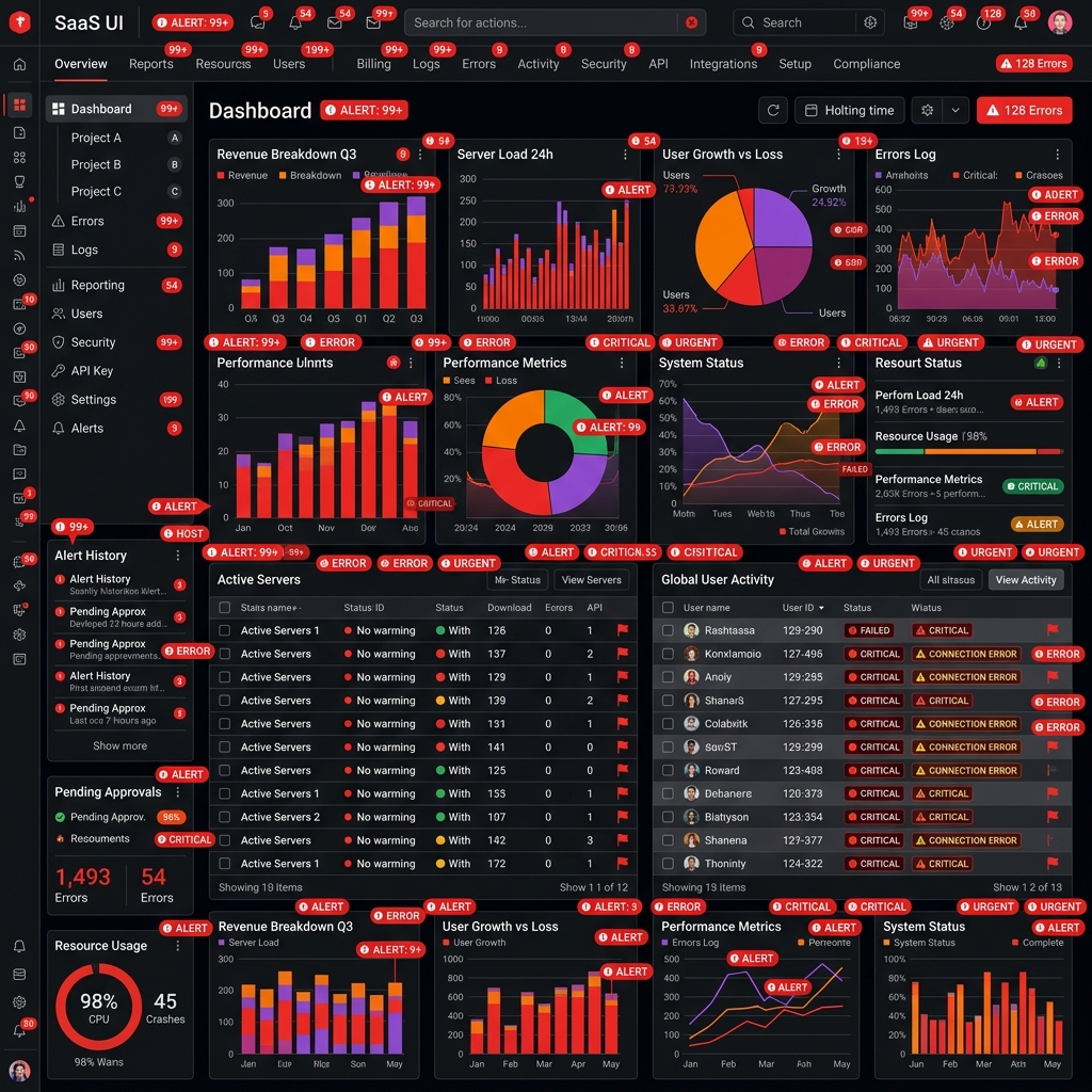 Overloaded traditional SaaS dashboard